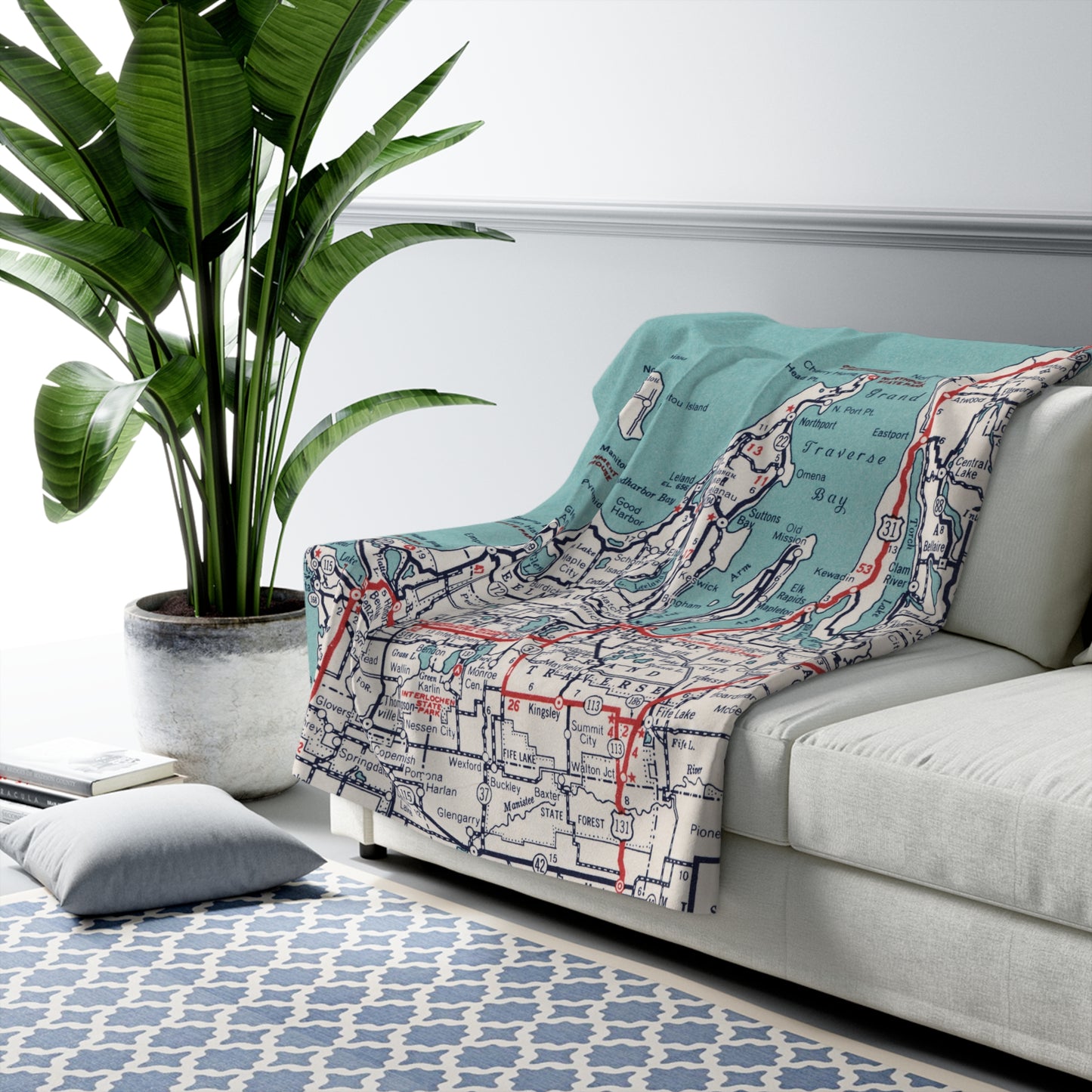 Traverse City Michigan Map Throw Blanket | Northern Michigan Home Decor