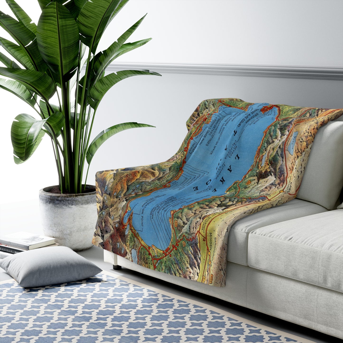 Lake Tahoe Map Throw Blanket | Cozy Lake House Decor