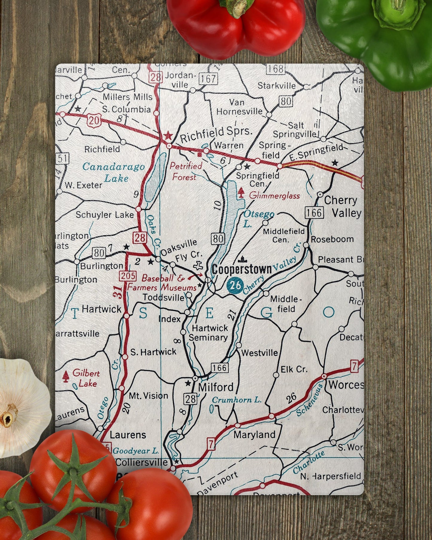 Cooperstown New York Map Cutting Board | Travel Gift | Kitchen Decor