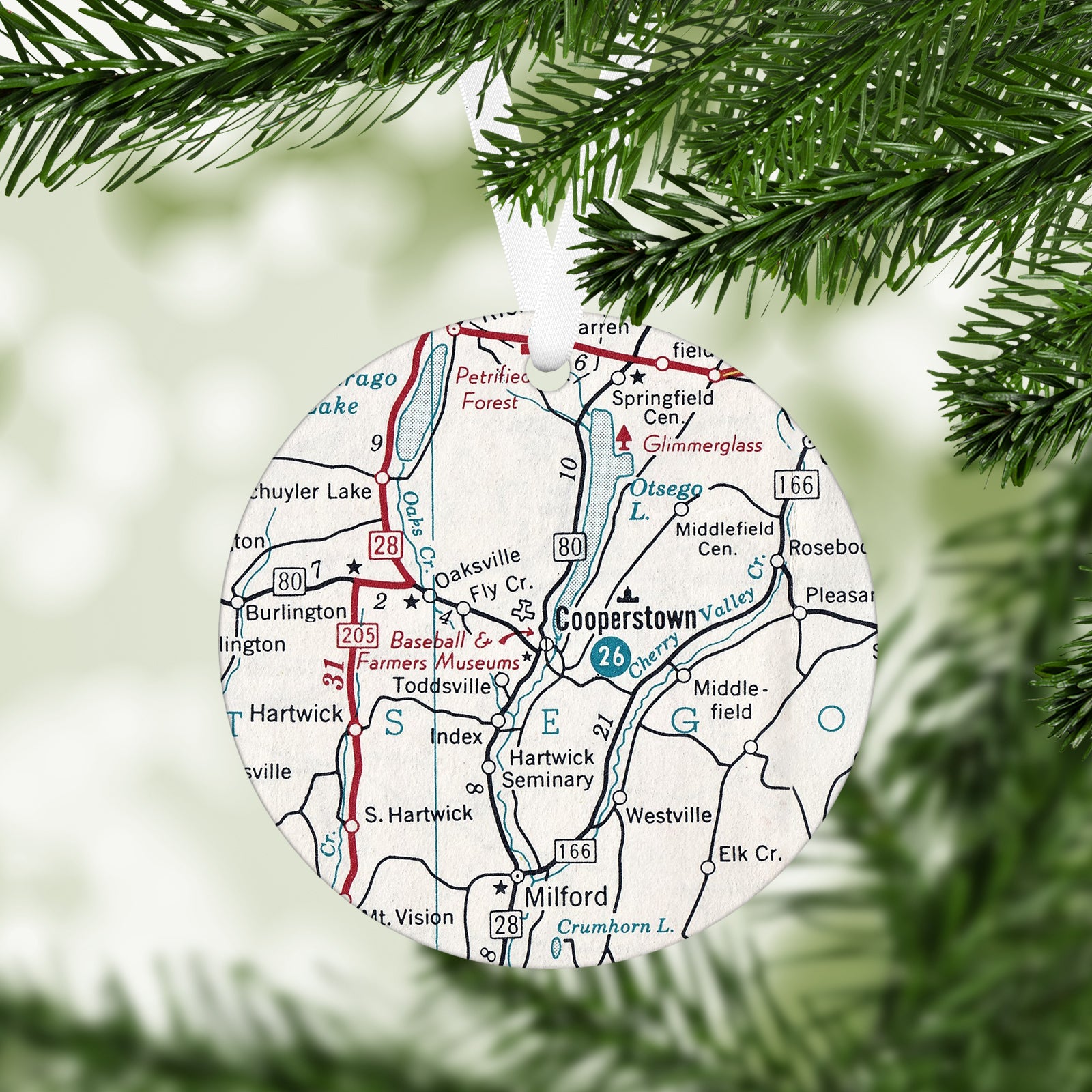 Cooperstown New York Vintage Map Ornament