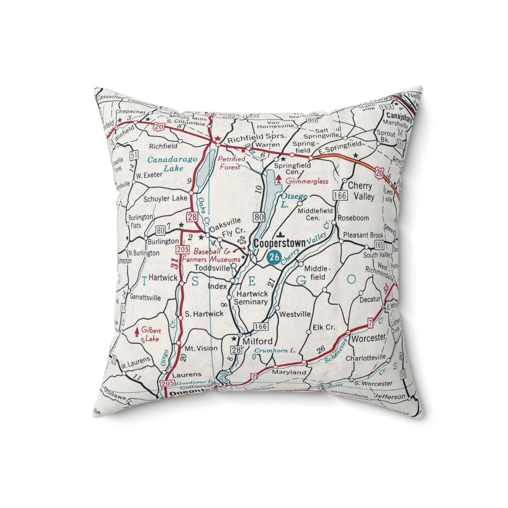Cooperstown New York vintage map pillow