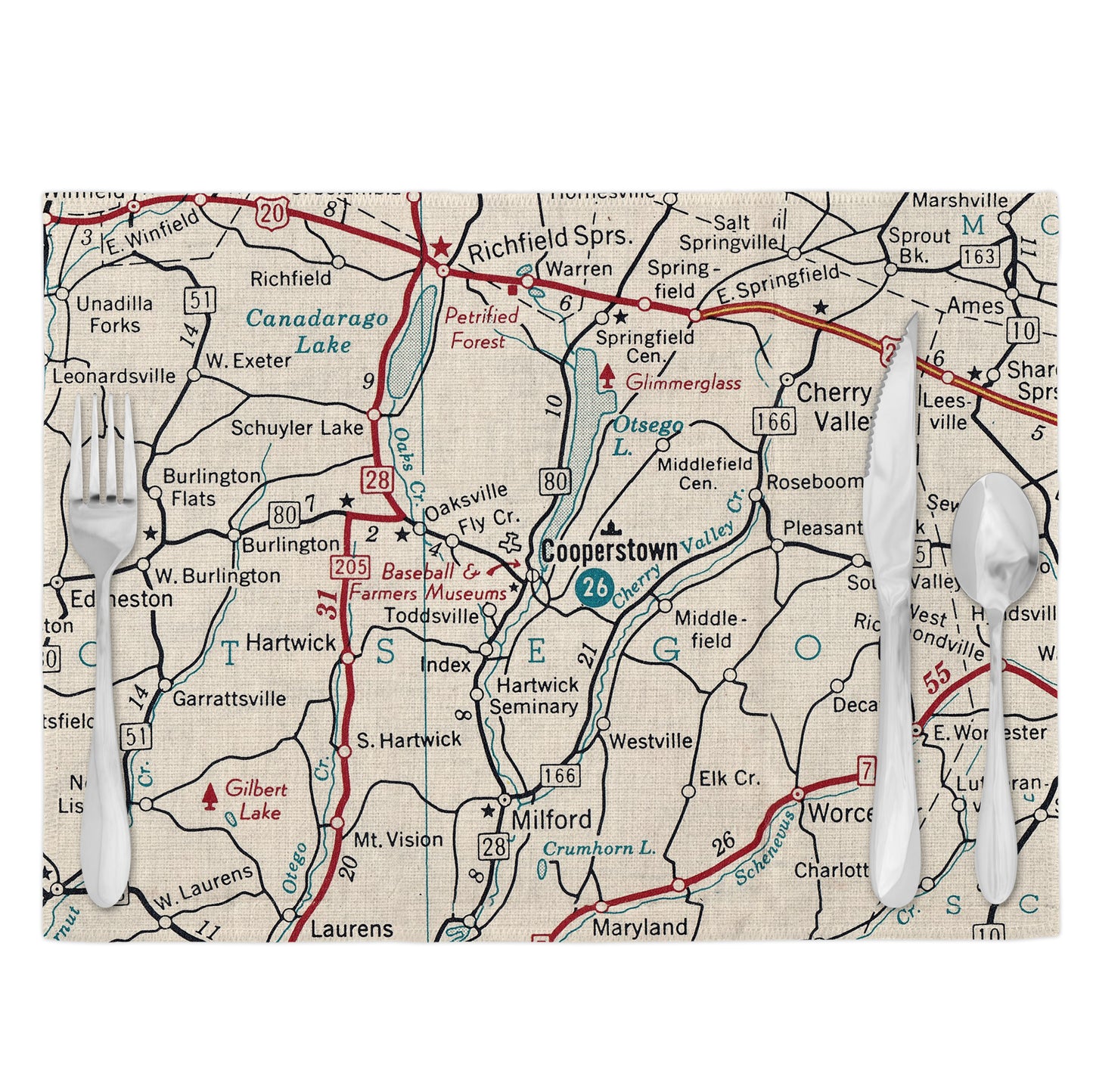 Cooperstown New York Vintage Map Placemats Set of 4
