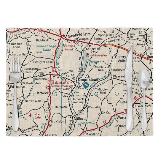 Cooperstown New York Vintage Map Placemats Set of 4