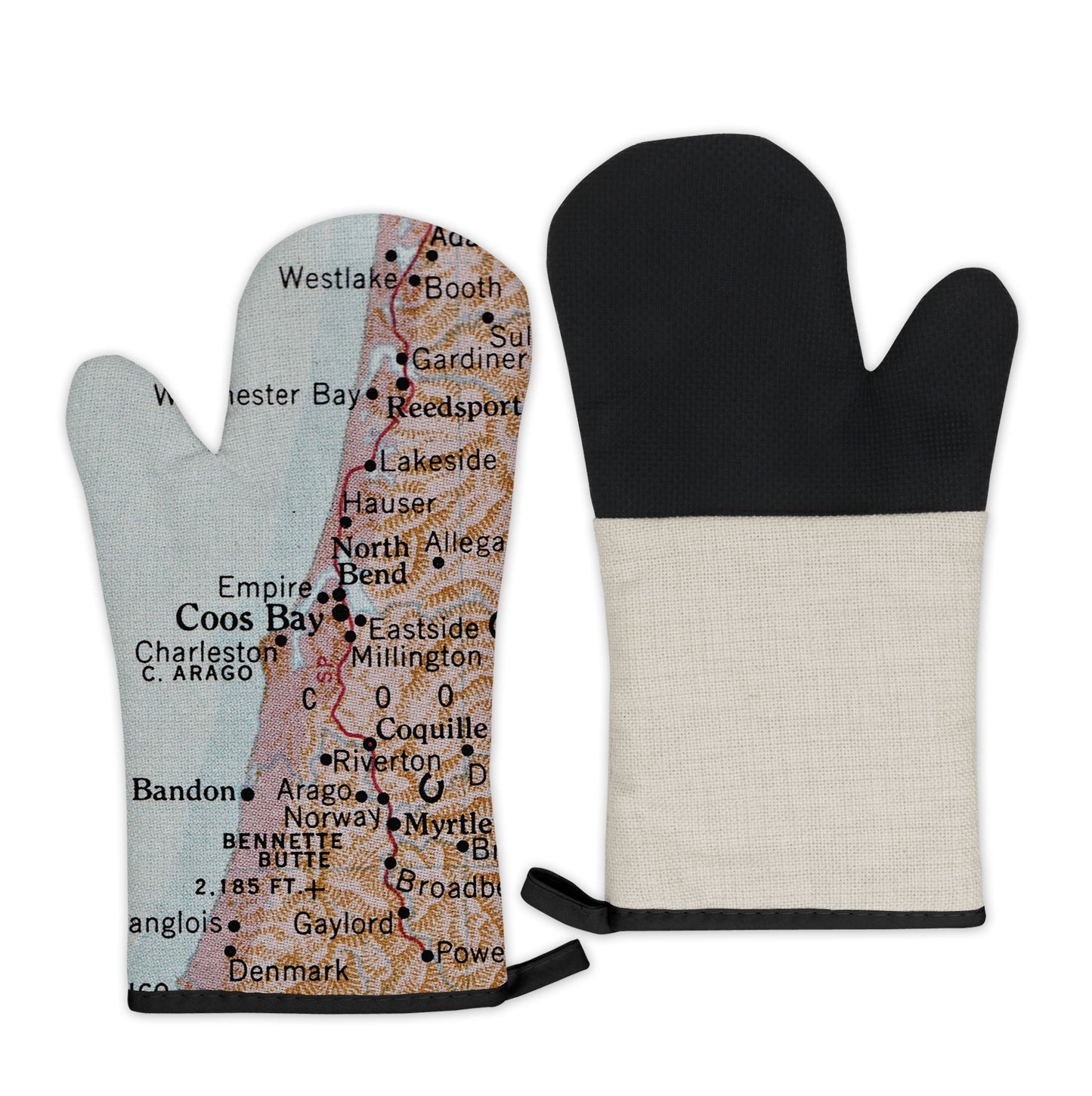Coos Bay, Oregon Map Oven Mitt | Vintage-Inspired Kitchen Gift