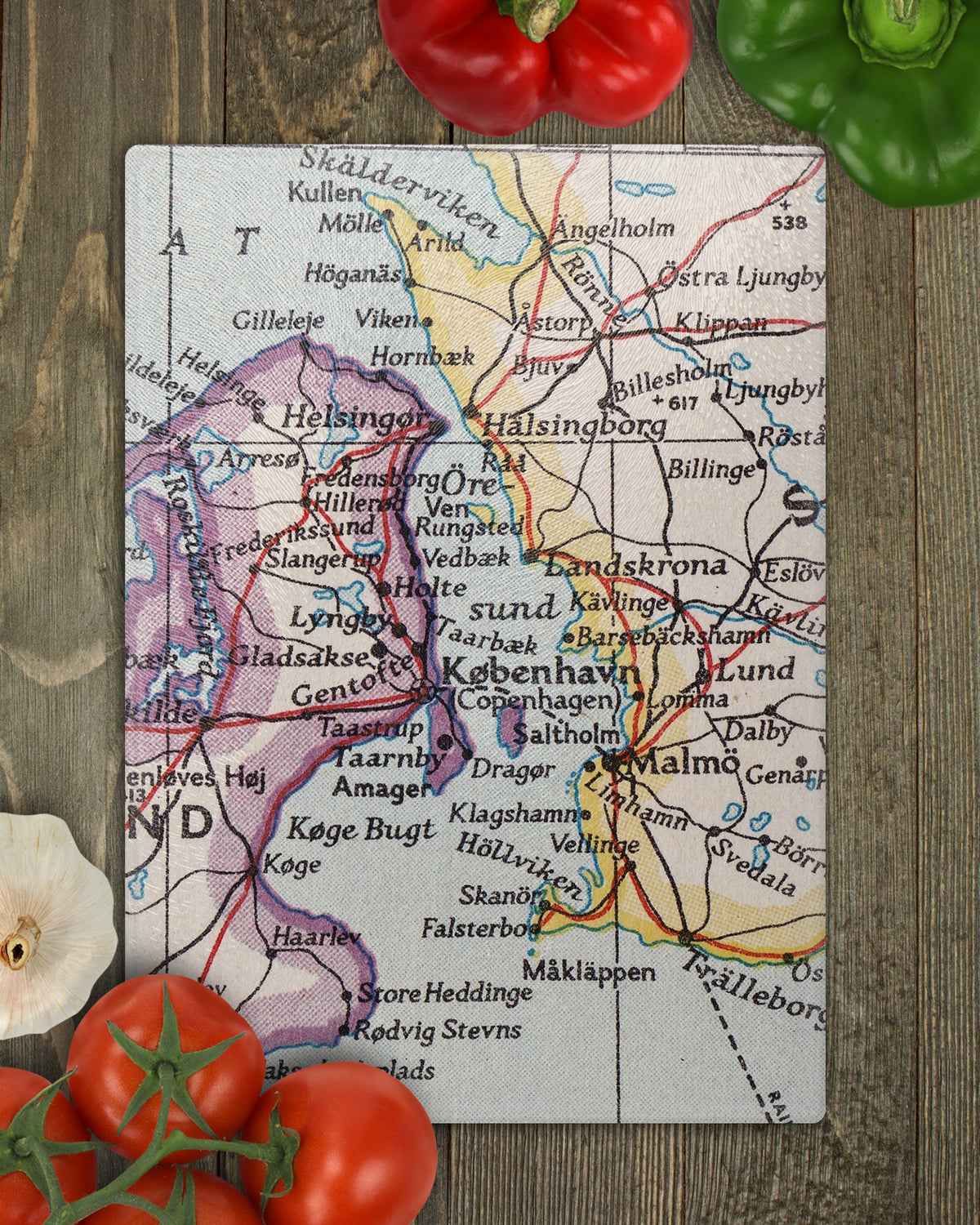 Copenhagen Denmark Vintage Map Glass Cutting Board