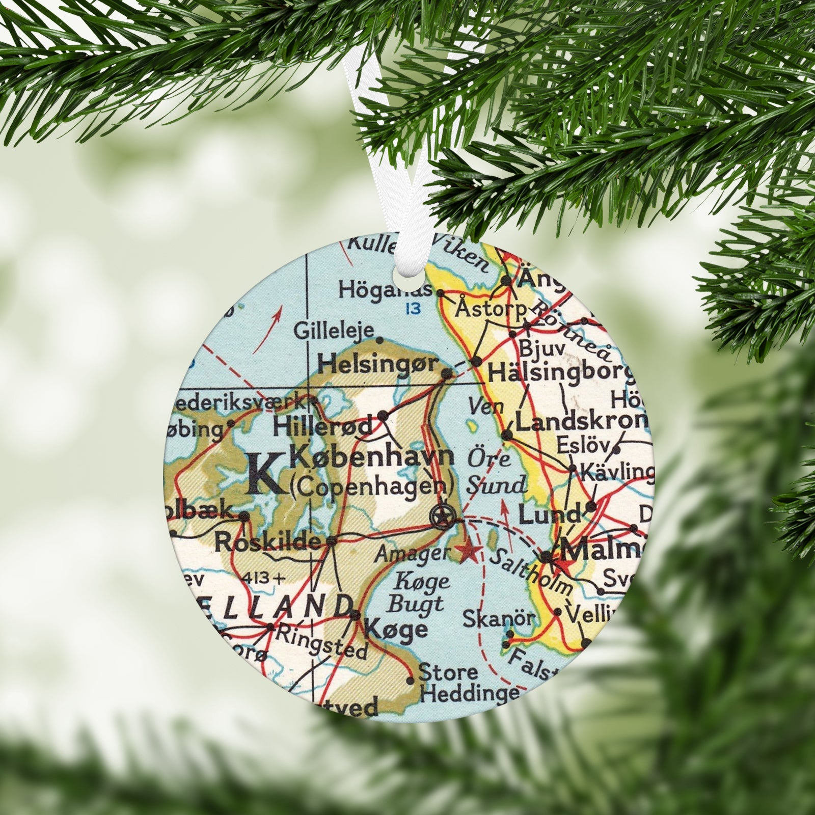 Copenhagen Denmark Vintage Map Ornament