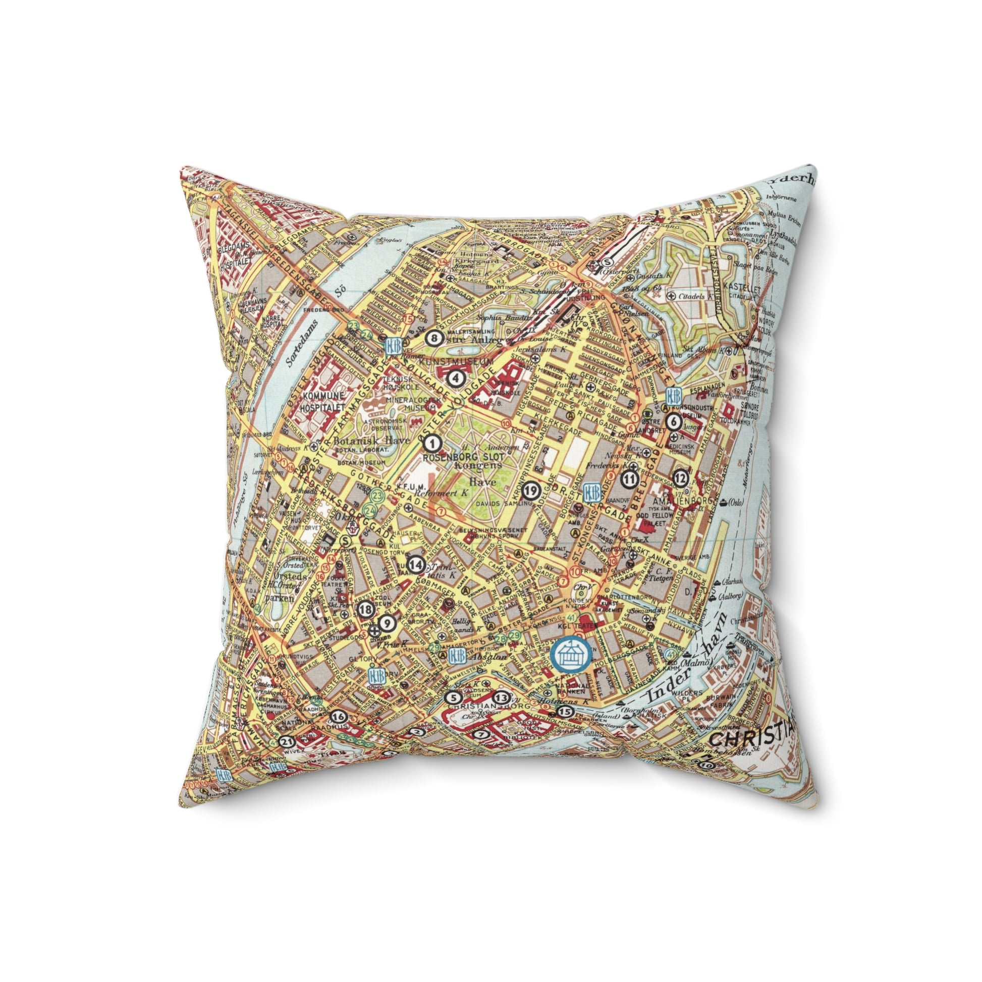 Copenhagen Denmark vintage map pillow
