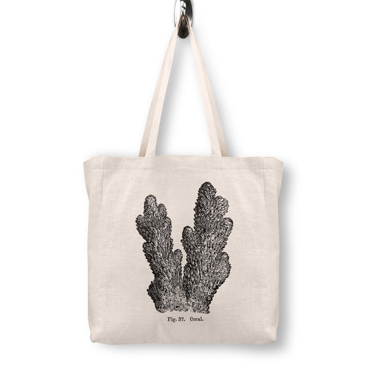 Vintage 1896 Coral Illustration Canvas Tote Bag | Antique Marine Biology Book Art | Reusable Beach & Market Tote
