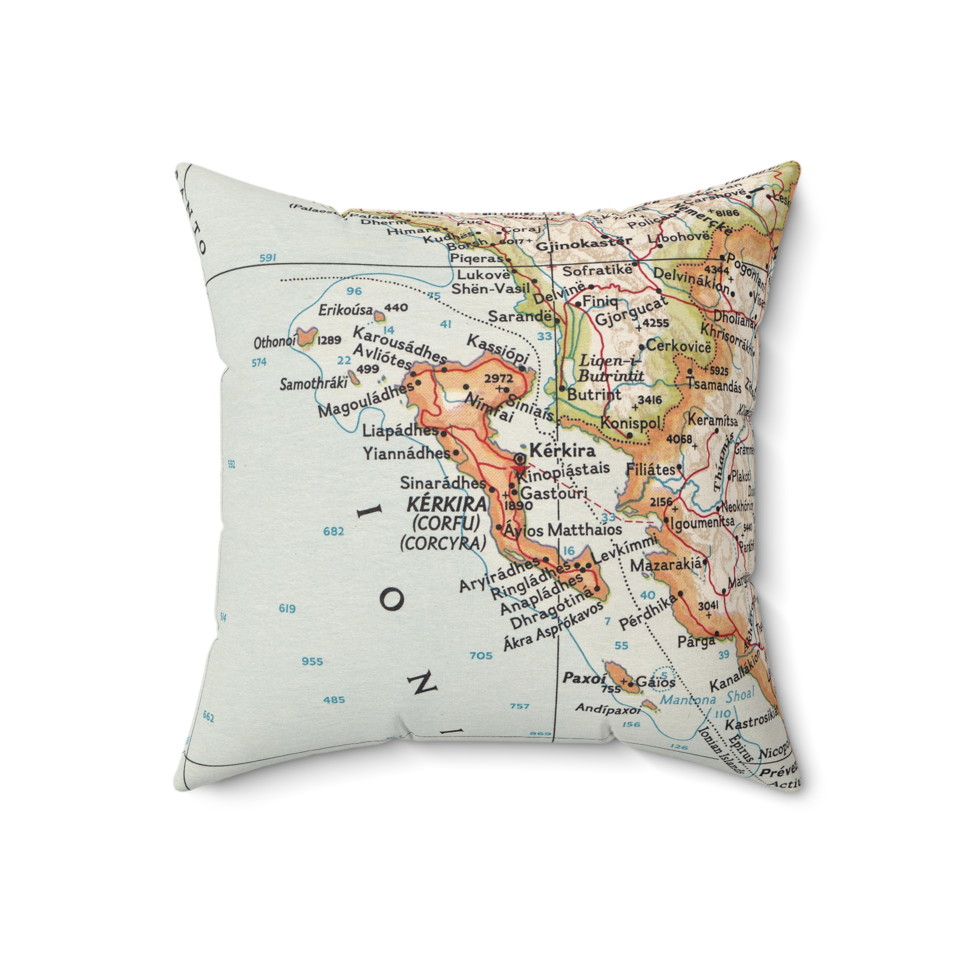 Corfu Greece vintage map pillow