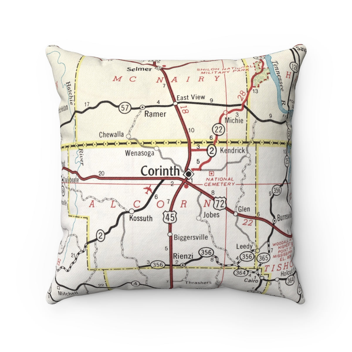 Corinth Mississippi vintage map pillow
