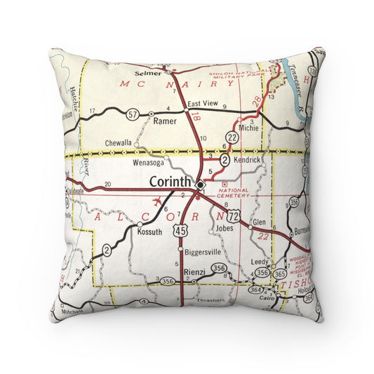 Corinth Mississippi vintage map pillow