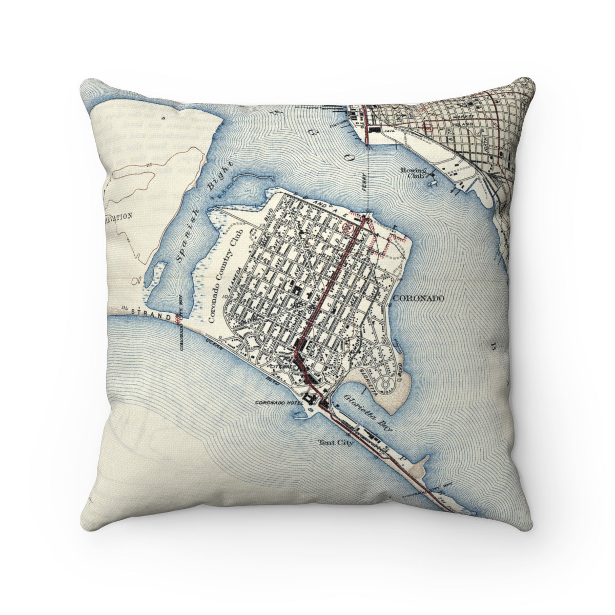 Coronado Island San Diego vintage map pillow