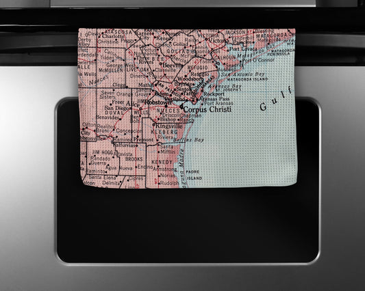 Corpus Christi Texas Map Tea Towel | Waffle-Weave Kitchen Towel Gift