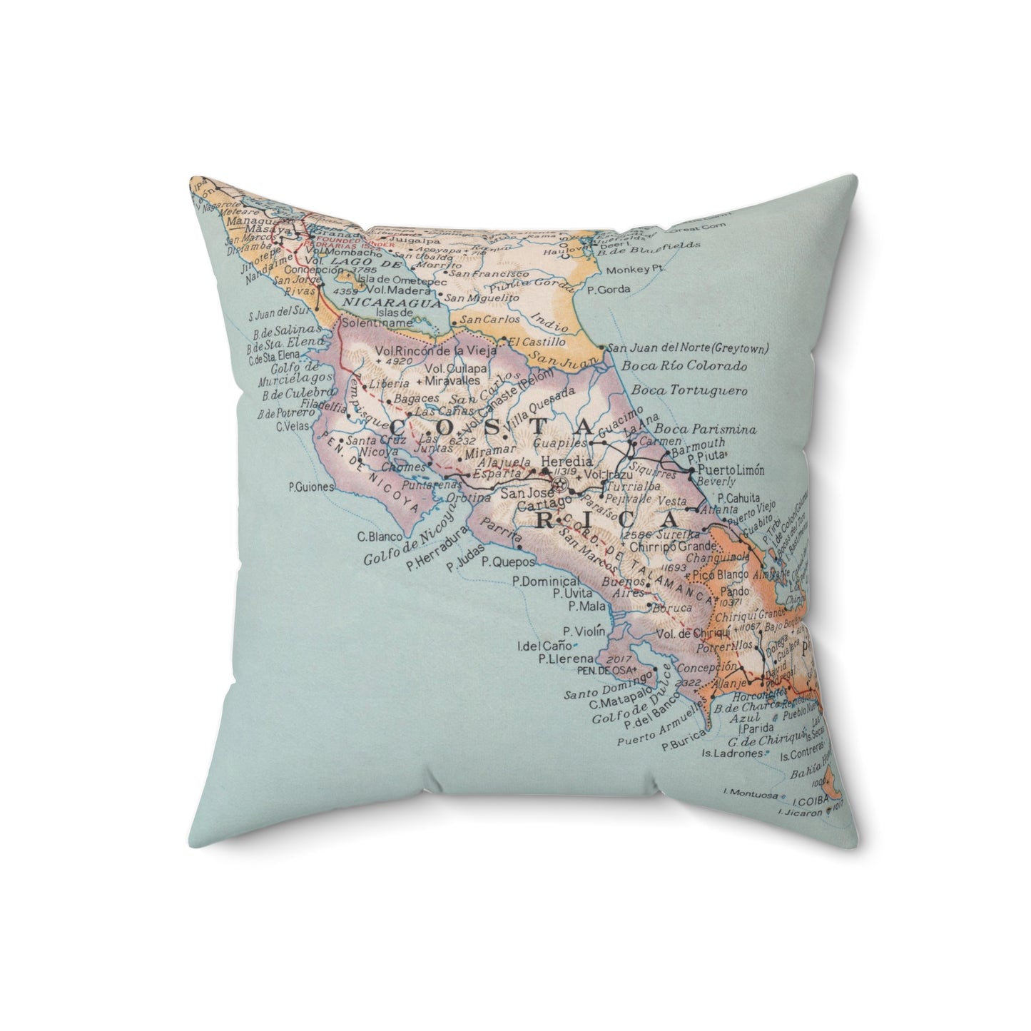 Costa Rica vintage map pillow