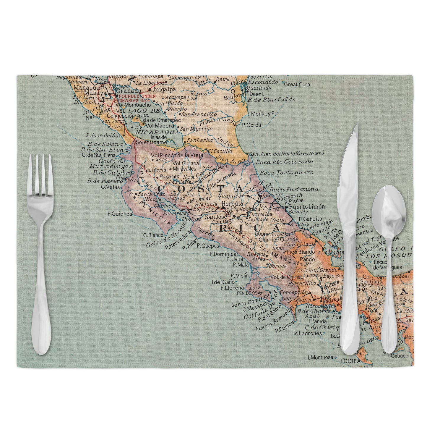 Costa Rica Vintage Map Placemats Set of 4