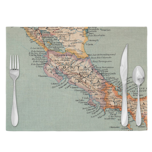 Costa Rica Vintage Map Placemats Set of 4