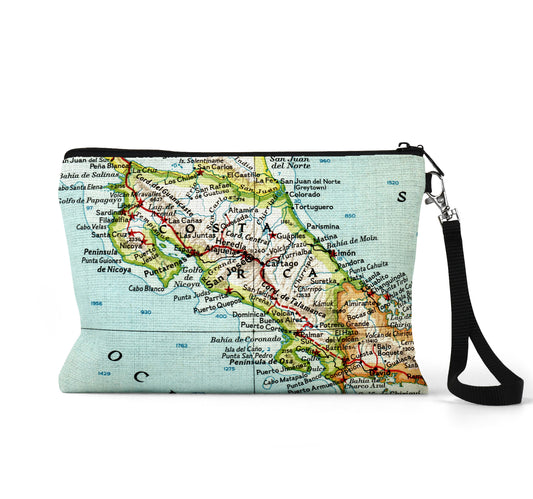 Costa Rica map wristlet travel pouch