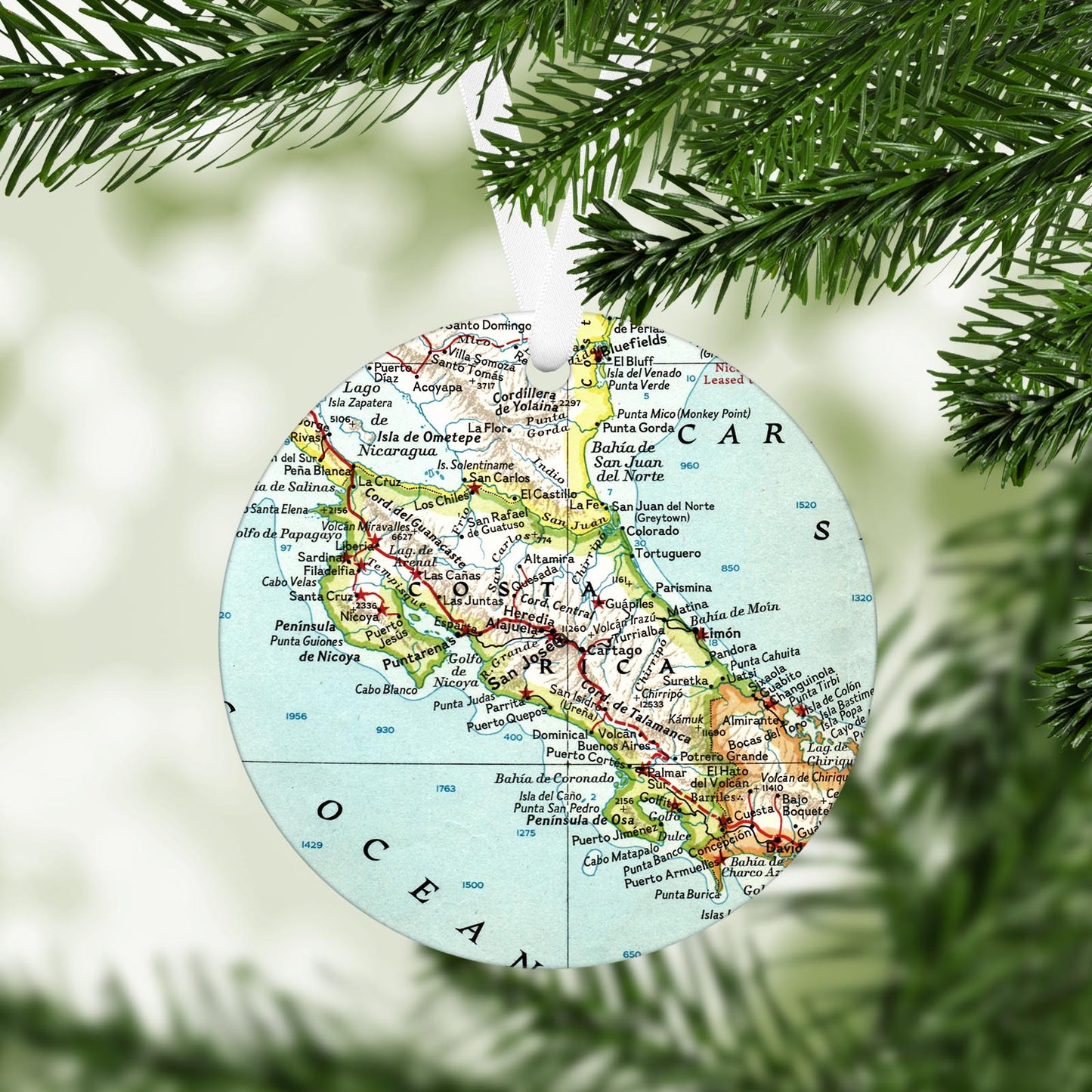 Costa Rica Vintage Map Ornament