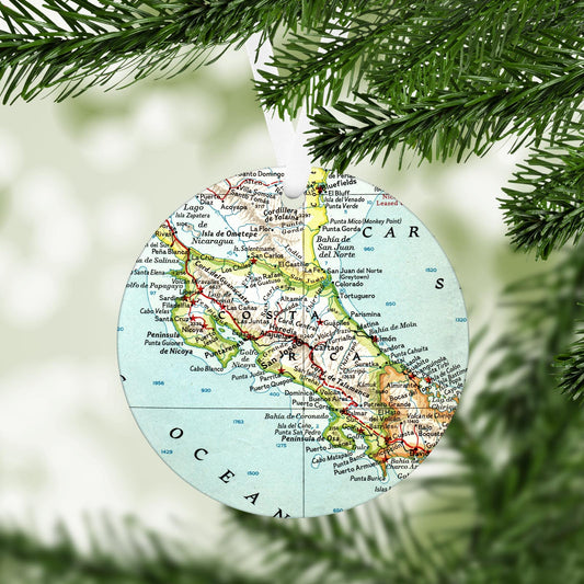 Costa Rica Vintage Map Ornament