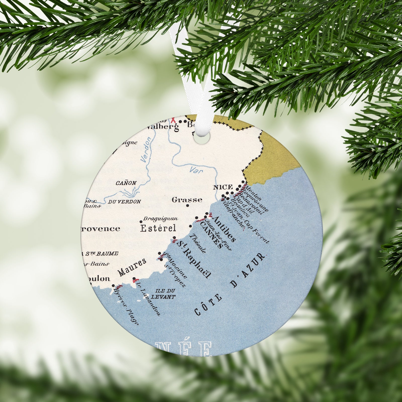 Cote D'Azur France Vintage Map Ornament