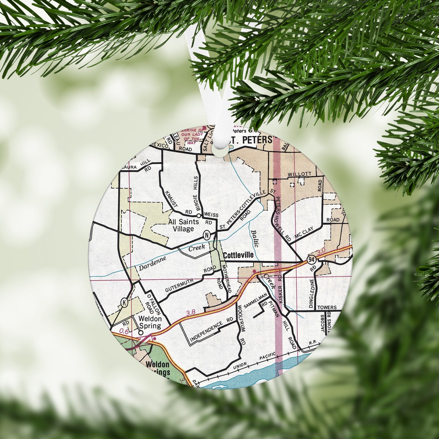 Cottleville Missouri Vintage Map Ornament