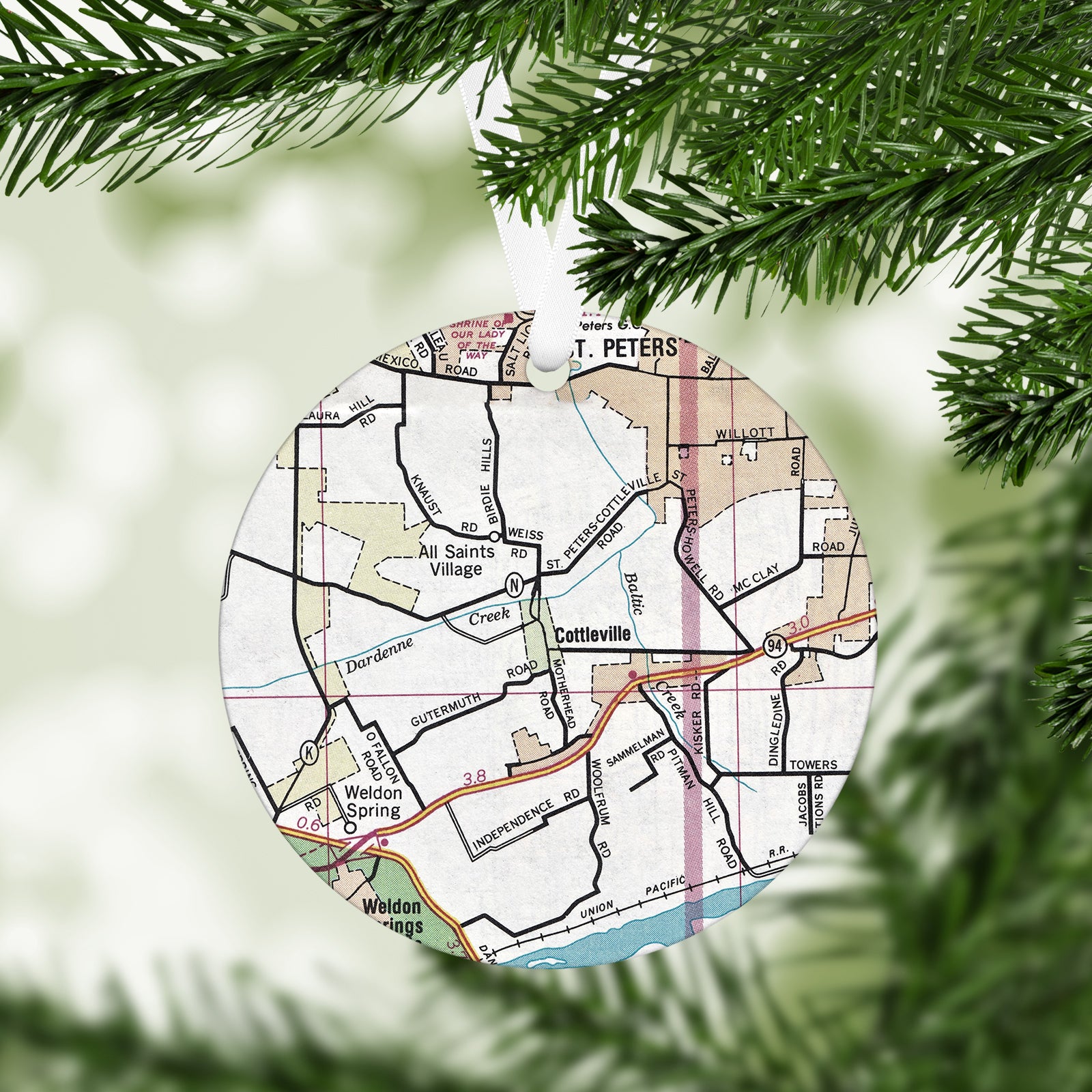 Cottleville Missouri Vintage Map Ornament