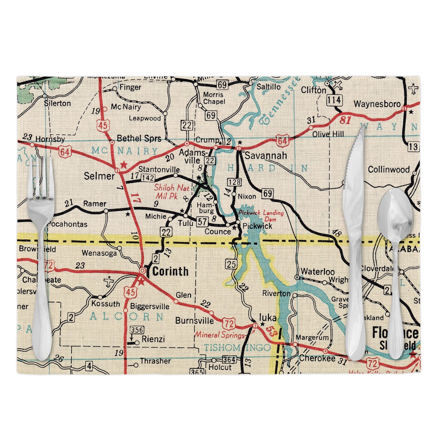 Counce Tennessee Vintage Map Placemats Set of 4