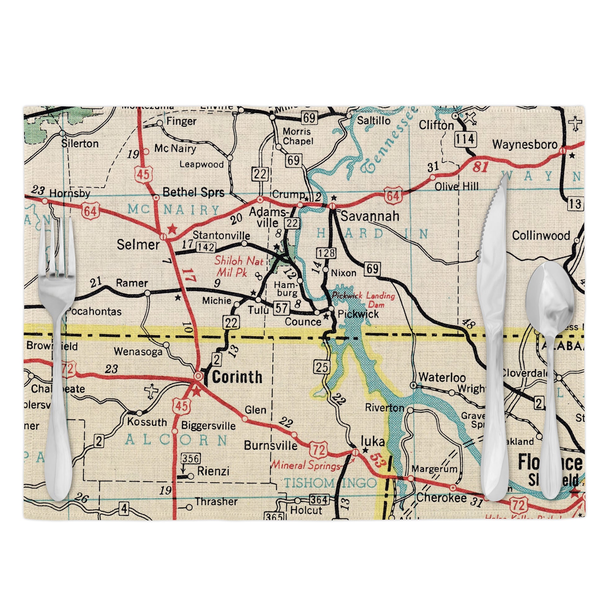 Counce Tennessee Vintage Map Placemats Set of 4