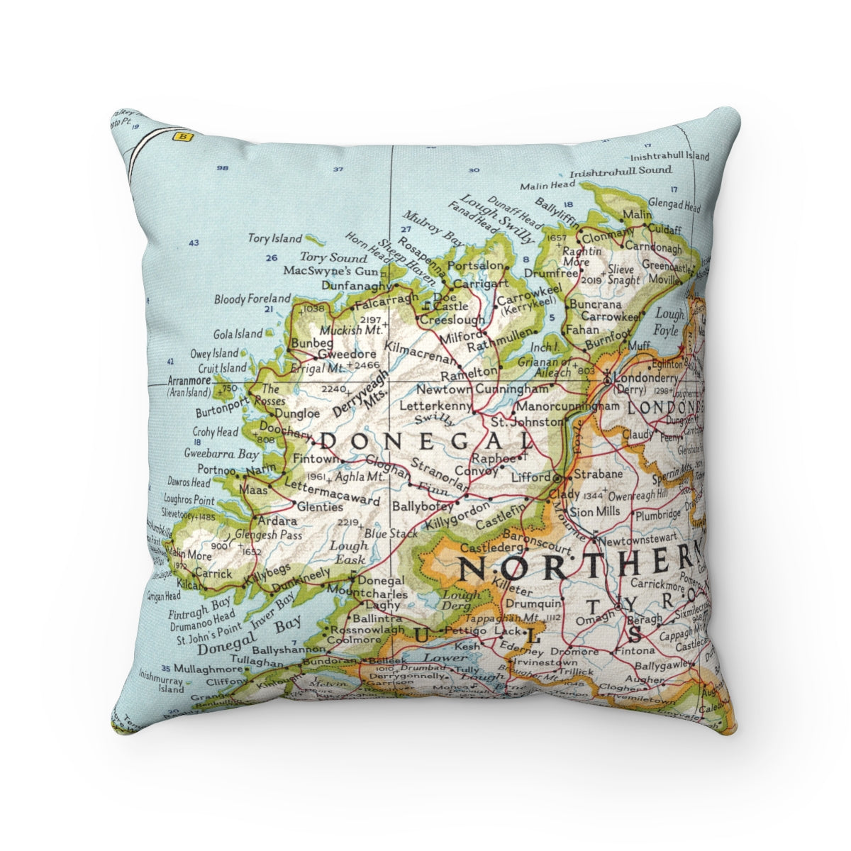 County Donegal Ireland Vintage Map Pillow
