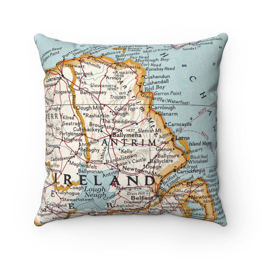 County Antrim Ireland vintage map pillow