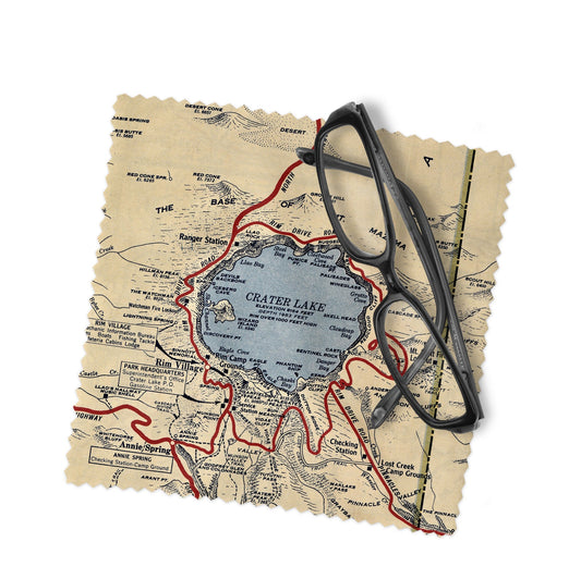 Crater Lake National Park Map Lens Cloth | Oregon Microfiber Glasses Cleaner | Travel Gift