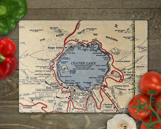 Crater Lake National Park Map Cutting Board | Travel Gift | Kitchen Decor