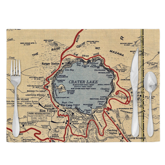 Crater Lake National Park Vintage Map Placemats Set of 4