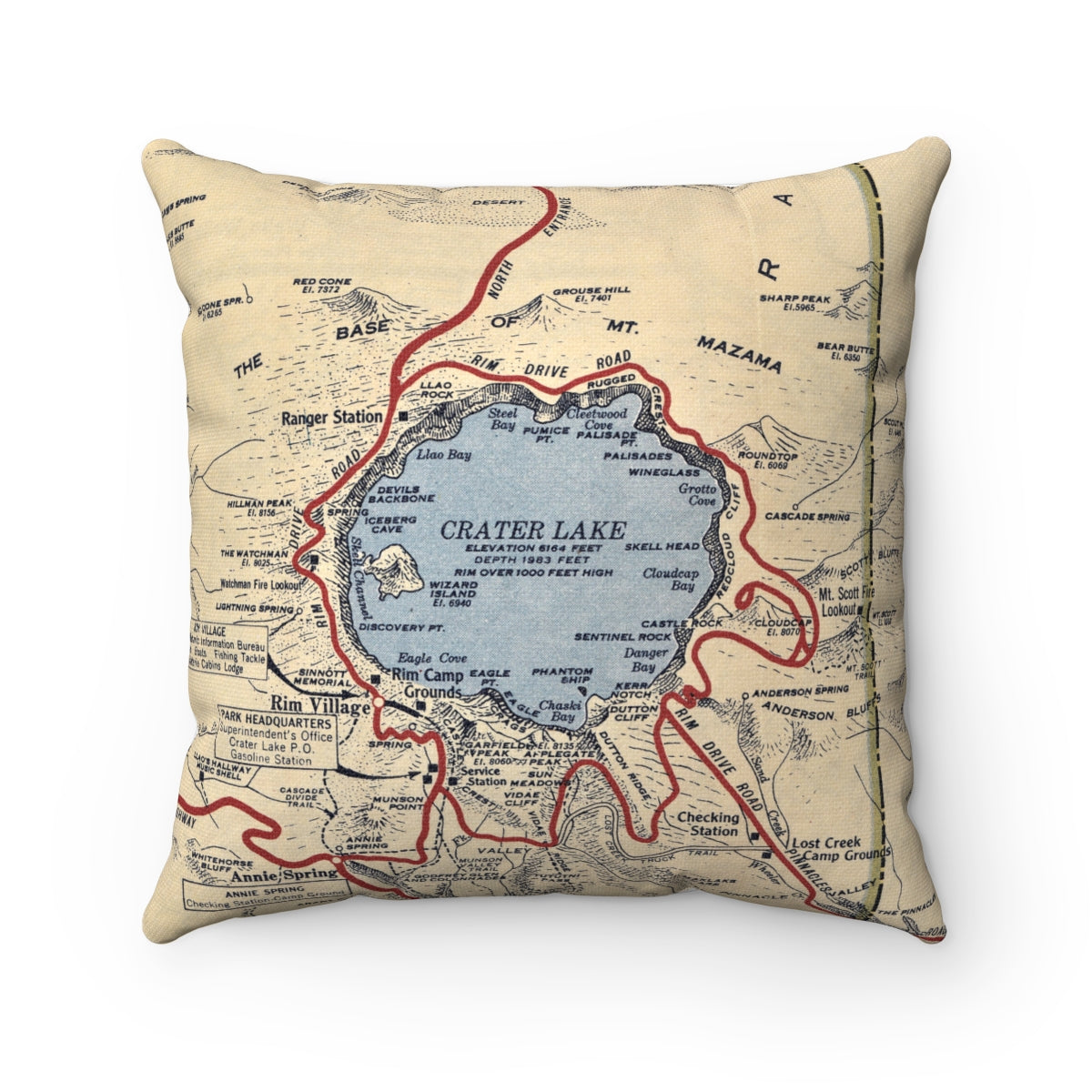 Crater Lake National Park vintage map pillow