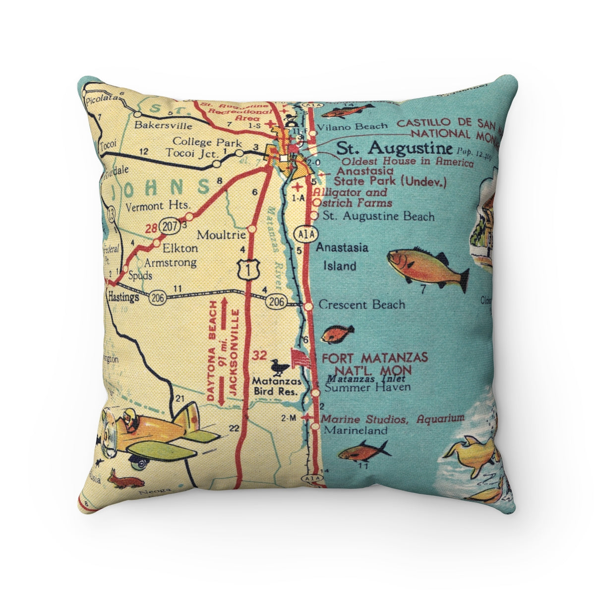 Crescent Beach Florida vintage map pillow