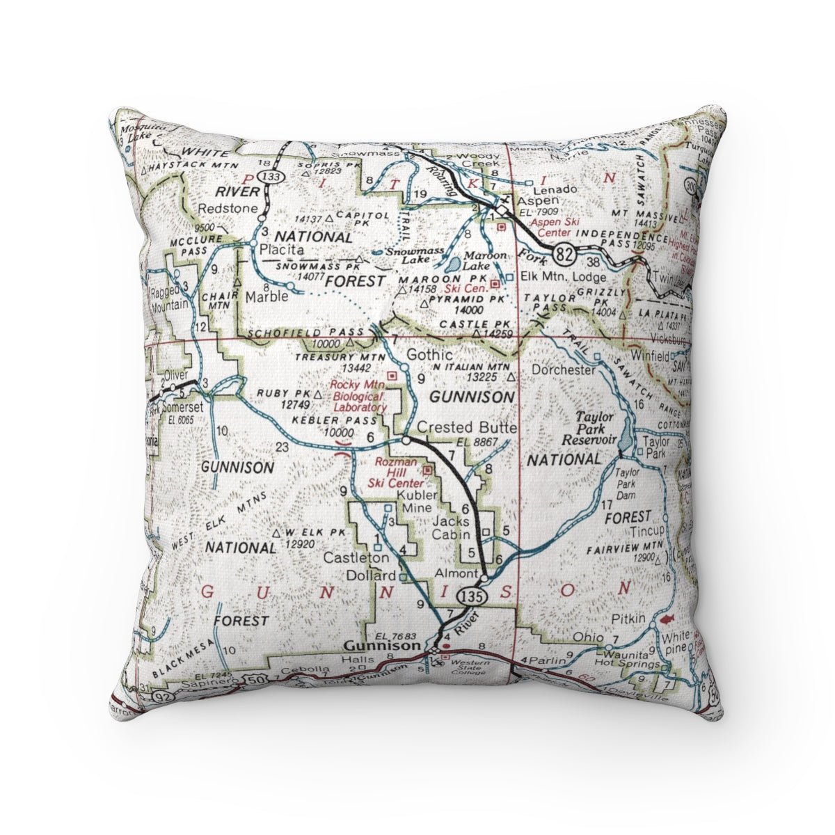 Crested Butte Colorado vintage map pillow