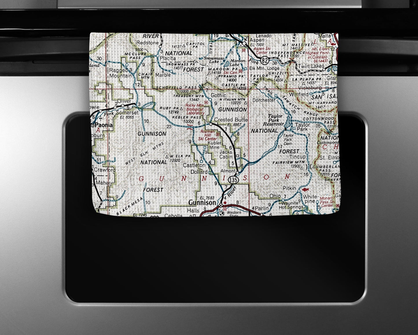 Crested Butte Colorado Map Tea Towel | Waffle-Weave Kitchen Towel Gift