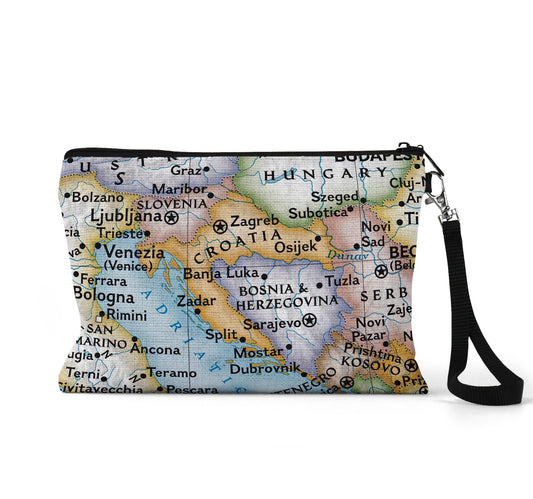 Croatia map wristlet travel pouch