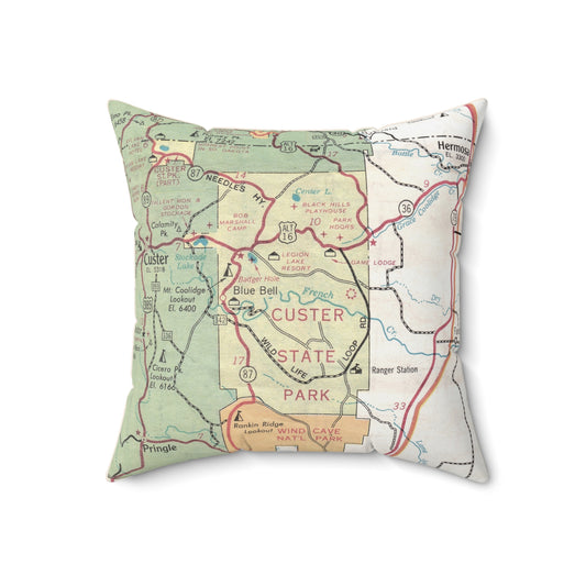 Custer State Park South Dakota vintage map pillow