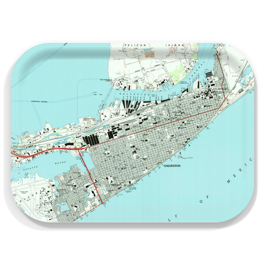 Galveston Texas Vintage Map Birchwood Tray – 11" x 8" Serving Tray