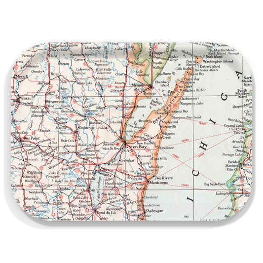 Green Bay Wisconsin Vintage Map Birchwood Tray – 11" x 8" Serving Tray
