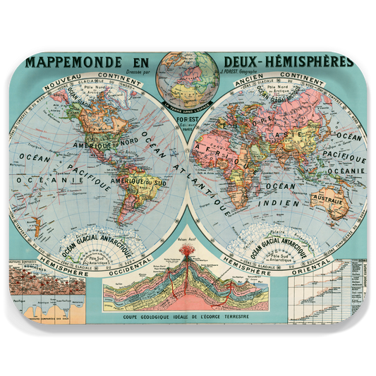 Vintage World Map Birchwood Tray – 16.5" x 12.5" Serving Tray