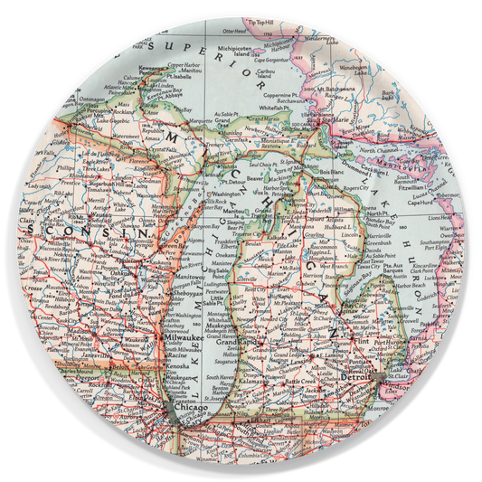 Michigan Vintage Map Round Birchwood Tray – 15.5" Serving Tray