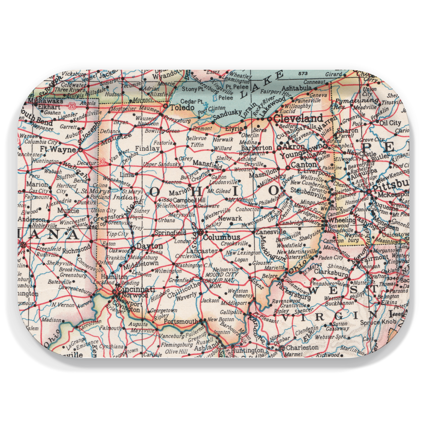 Ohio Vintage Map Tray – 11" x 8" Birchwood Serving Tray
