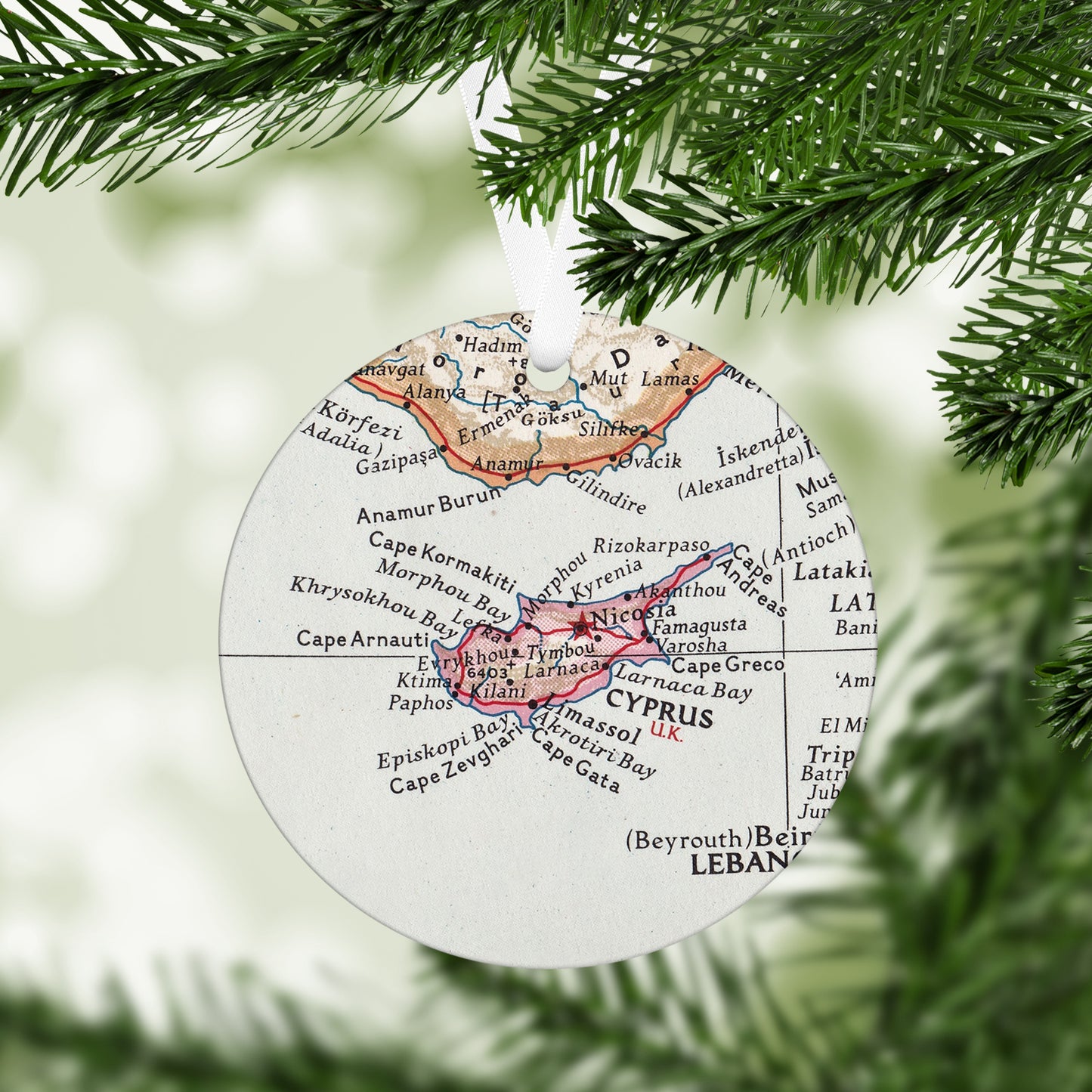 Cyprus Vintage Map Ornament