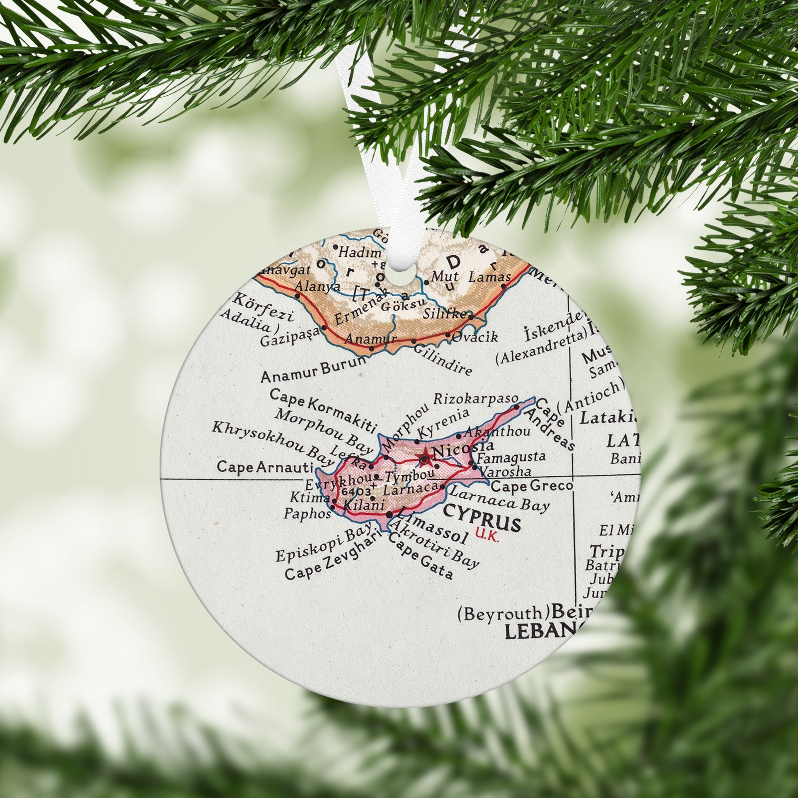 Cyprus Vintage Map Ornament