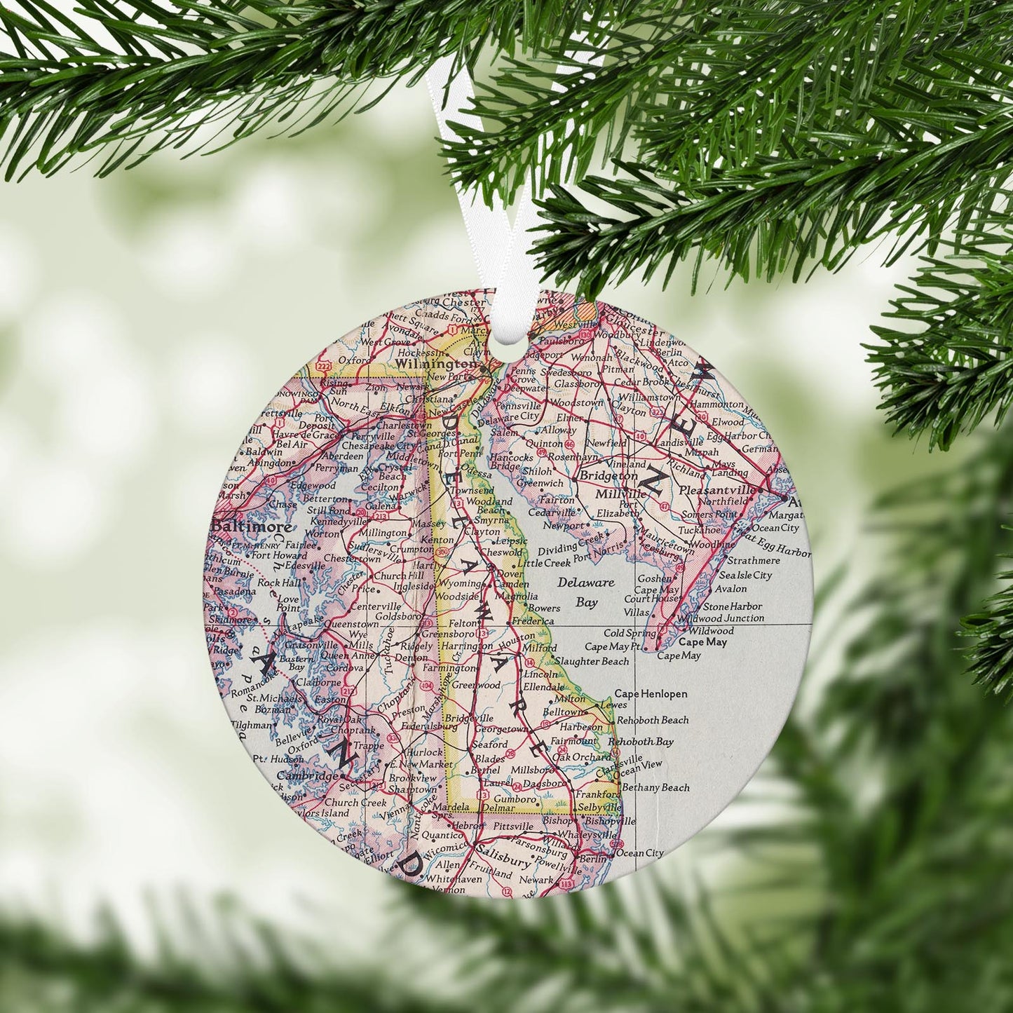 Delaware Vintage Map Ornament