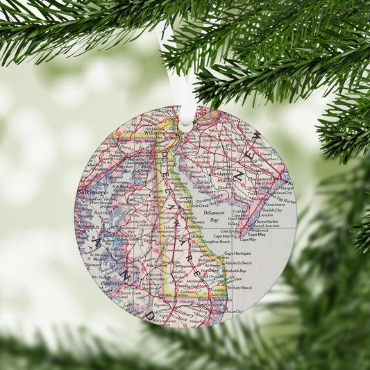 Delaware Vintage Map Ornament