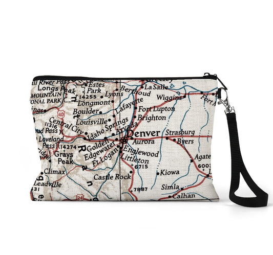 Denver Colorado map wristlet travel pouch