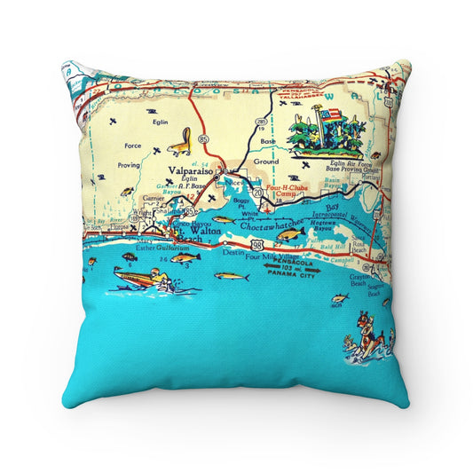 Destin Florida Map Throw Pillow | Vintage Destin Beach Decor | Coastal Home Accent